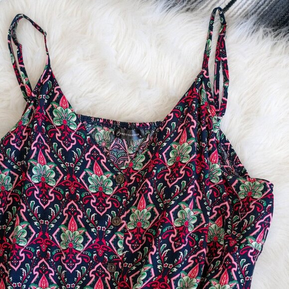 PRETTYGARDEN Dress Sz XL Blue Multi Floral Sleeveless Drawstring Buttons Lined - Picture 9 of 11